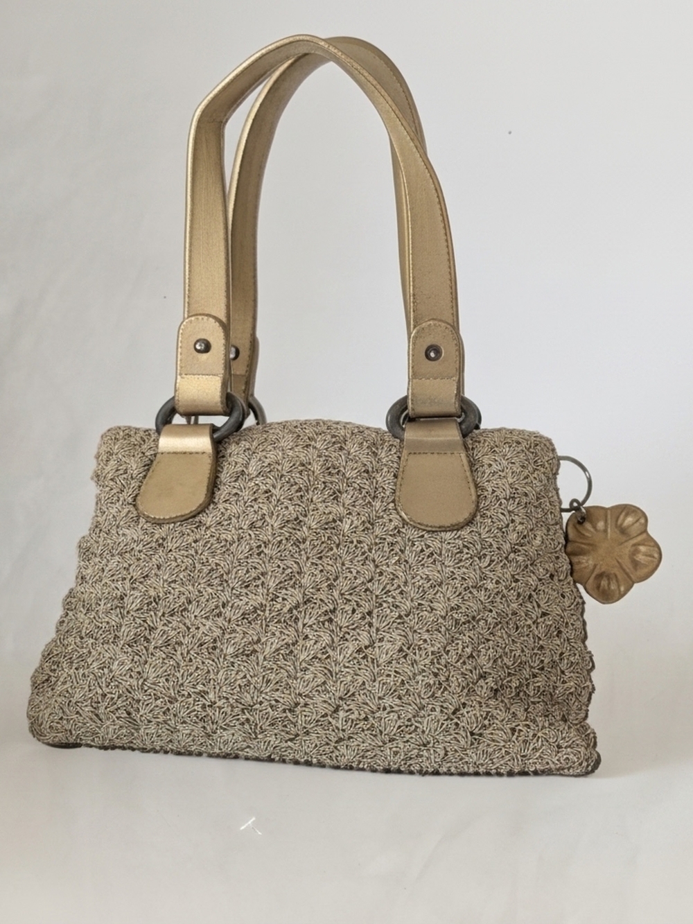 Braided Straw Shoulder Bag with Tan Leather Straps - Picture 4 of 10